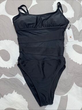 Shade & Shore Black Girls' One-Piece Swimsuit with Adjustable Straps NWT